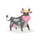 Cartoon black spotted cow. Farm funny animal isolated on white background. Flat trendy style.