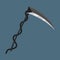 Cartoon Black Weapon Scythe. Cartoon Style. Tool of Death. Vector Illustration for Your Design, Game, Card, Web.