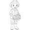 Cartoon Black and White Lineart Male Farmer Holding a Box of apple