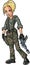 Cartoon blond female soldier with a sub machine gun