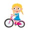 Cartoon blonde girl riding a bike having fun riding bicycles iso
