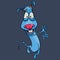 Cartoon blue animal happily dancing on its hind legs