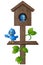Cartoon blue bird in wooden mailbox