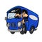 Cartoon blue bus with a driver.