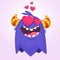 Cartoon blue cool monster in love. St Valentines vector illustration of loving monster waving.