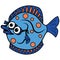 Cartoon blue flounder fish wearing glasses