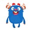 Cartoon blue funny monster. Halloween vector illustration of excited monster.