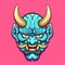 Cartoon blue horned Japanese demon mask