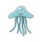 Cartoon blue jellyfish with long tentacles