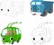 Cartoon blue lorry and green trolleybus. Vector illustration. Do