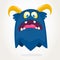 Cartoon blue monster. Monster troll illustration with surprised expression.