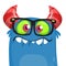 Cartoon blue monster nerd wearing glasses. Vector Halloween illustration isolated.