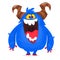 Cartoon blue monster. Vector cartoon fluffy Halloween monster. Funny troll or gremlin character.