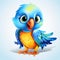 a cartoon blue and orange parrot with big eyes