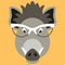 Cartoon boar face in glasses, vector illustration front