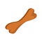 Cartoon bone icon. Doodle skeleton part. Domestic animal treat. Puppy toy. Doggy crunchy meal. Pet feed. Isolated brown