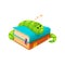 Cartoon bookworm character sleeping on books pile