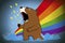 Cartoon of a bored Bear yawning with a rainbow coming out of it`s mouth