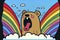 Cartoon of a bored Bear yawning with a rainbow coming out of it`s mouth