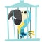 Cartoon bored bird in cage.