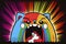 Cartoon of a bored cat yawning with a rainbow coming out of it`s mouth