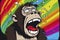 Cartoon of a bored Monkey yawning with a rainbow coming out of it`s mouth