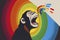 Cartoon of a bored Monkey yawning with a rainbow coming out of it`s mouth