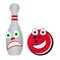 Cartoon Bowling - scared skittle and happy bowling ball