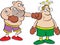 Cartoon boxer punching another boxer in a fight.