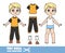 Cartoon boy with blond hair dressed and clothes separately - T-shirt, sports trousers and sneakers