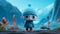 Cartoon Boy With Blue Hat Standing On Flat Rock