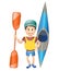 Cartoon boy with a canoe. vector