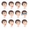 Cartoon boy character avatars. Facial expressions and emotions set.