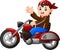 Cartoon boy funny riding a motorcycle