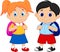 Cartoon Boy and girl with backpacks