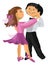 Cartoon boy and girl dancing