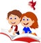 Cartoon Boy and girl flying on a book