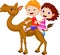 Cartoon Boy and girl riding camel