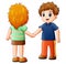 Cartoon boy and girl shaking hands
