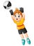 Cartoon boy goalkeeper catching a soccer ball