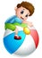 Cartoon boy playing colored ball toys