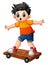 Cartoon boy playing skateboard