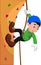 Cartoon boy playing wall climbing