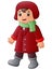 Cartoon boy in red winter clothes with green scarf