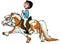 Cartoon boy riding shetland pony