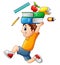 Cartoon boy running and carrying a school supplies