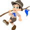 Cartoon boy scout holding blue flag