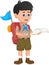 Cartoon boy scout holding map and compass