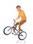 Cartoon boy teenager doing stunts on bike isolated