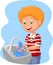 Cartoon boy washing hand